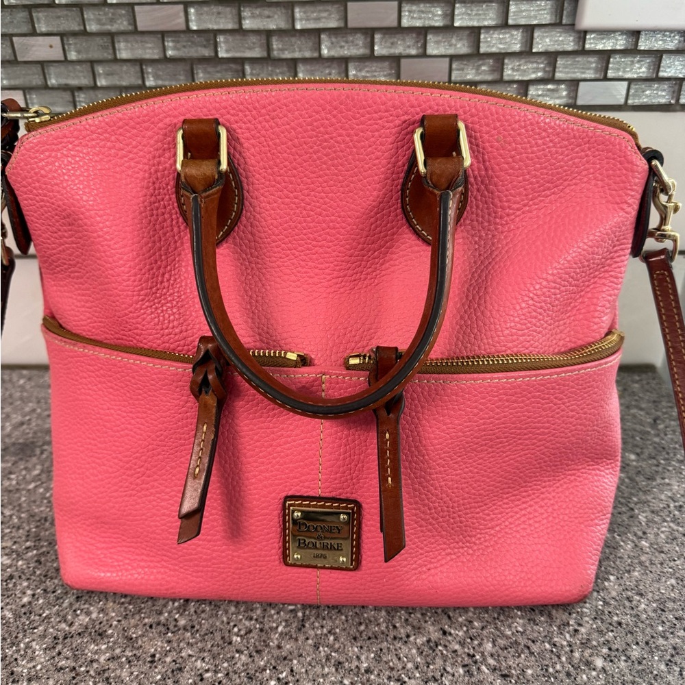 Dooney & Bourke Pink Satchel with Brown Accents - Picture 2 of 11